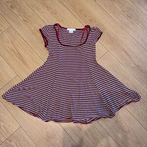 Striped Burgundy and White Dress with scoop neck